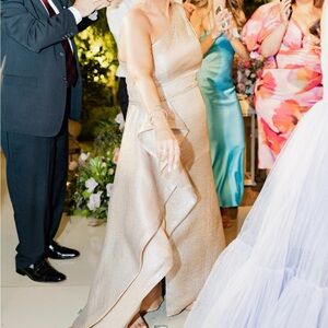 Mac Duggal Gold One-Shoulder Wedding Dress